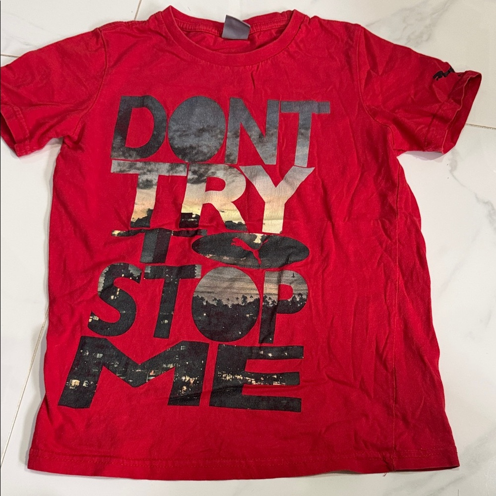 Puma Red Graphic Tee with Black Text